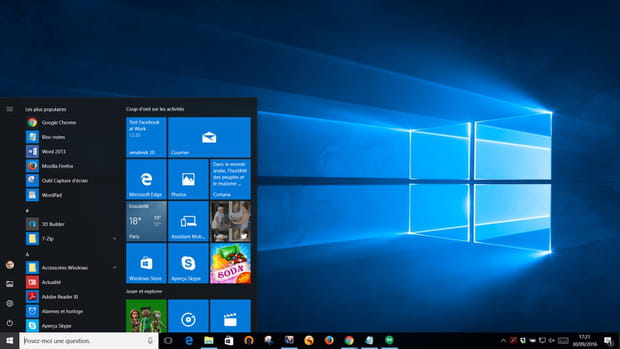 menu démarrer windows 10