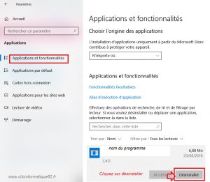 désinstaller un programme sous windows 10