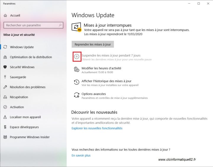 suspendre les mise à jour windows 10