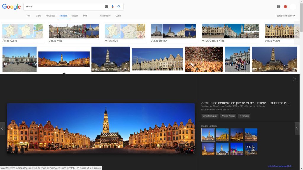 L'interface de google images page de résultats